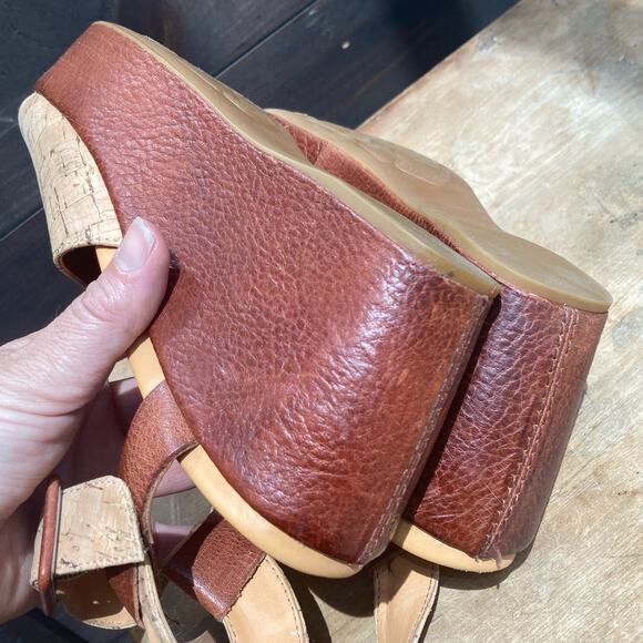 Kork-ease platform wedge sandals size 8 NEW open toe Mary Jane cork brown tan - Picture 11 of 12